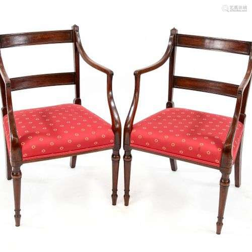 Pair of armchairs, England 19th c., mahogany, upholstered, r...