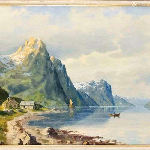 Thorvald Rygaard (1872-1939), Fjord landscape. Oil / canvas,...