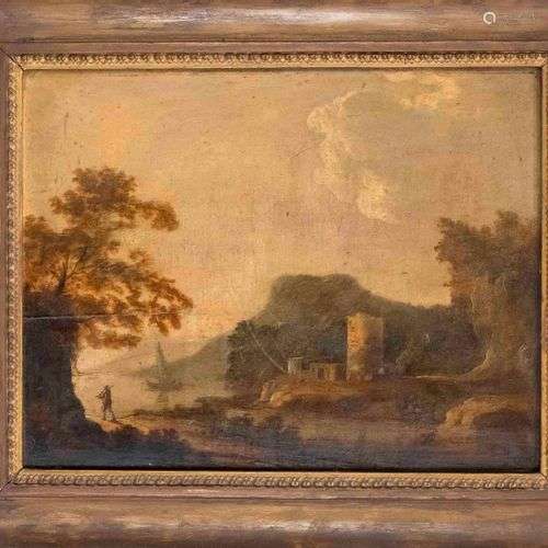 German painter of the 18th century, river landscape with rui...