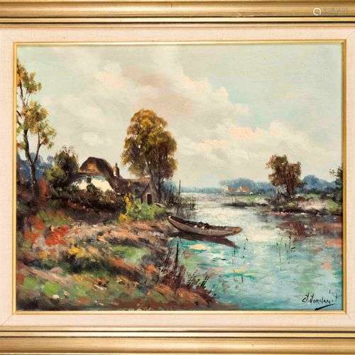 J..Jordan, 2nd half of 20th century, river landscape, oil/ca...