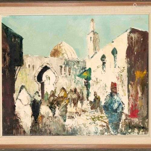 signed Pierre, 2nd h. 20th c., expressive, Arabic street sce...