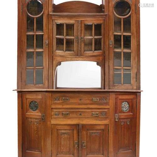 Large top-mounted buffet circa 1900, solid walnut and veneer...
