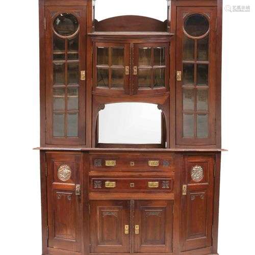Large top buffet c. 1900, solid walnut and veneered, lower p...