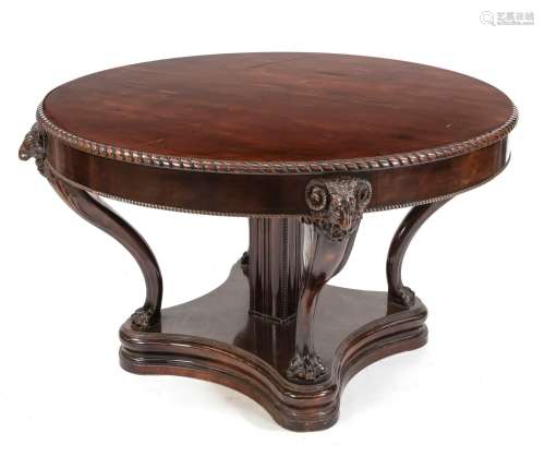 Large round extendable table around 1900, solid mahogany and...