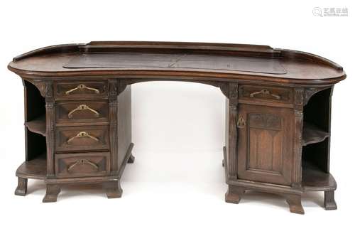 Art Nouveau desk in kidney shape around 1900, solid oak and ...