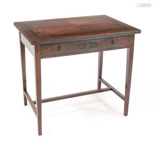 Side table with drawer around 1910, walnut veneered, top wit...