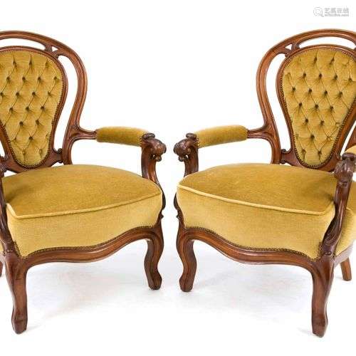 Pair of Louis-Philippe armchairs around 1860, solid mahogany...