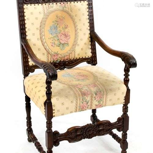 Men's armchair around 1890, solid walnut, typical carving of...