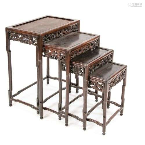 Asian quartetto tables, 20th c., country tropical wood carve...