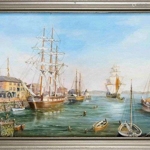 S. Cassens, 2nd half of 20th century, harbor scene with hist...