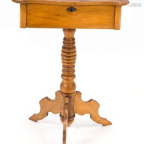 Handmade/sewing table, late Biedermeier c. 1840, solid cherr...