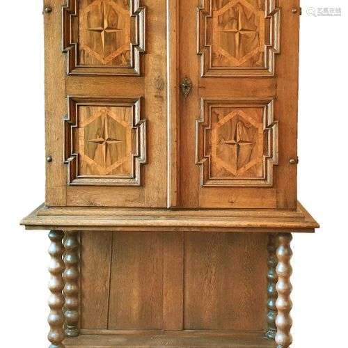Baroque gallery cabinet, 18th century, solid oak, turned low...