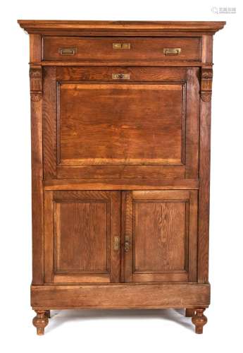 Standing secretary around 1880, solid oak, 176 x 112 x 46 cm...