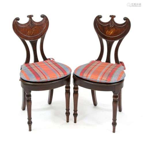 Pair of dainty chairs, England 19th c., solid mahogany, curv...