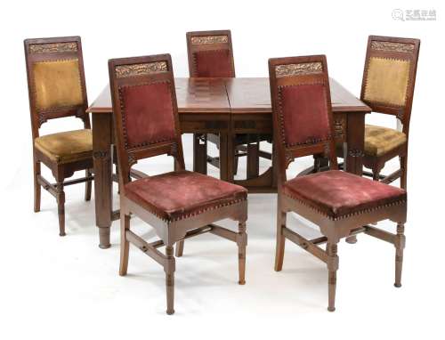 Art Nouveau set of seats circa 1900, solid mahogany and vene...