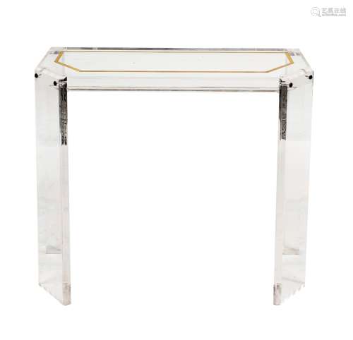 Console table made of plexiglass, 20th century, inlaid brass...