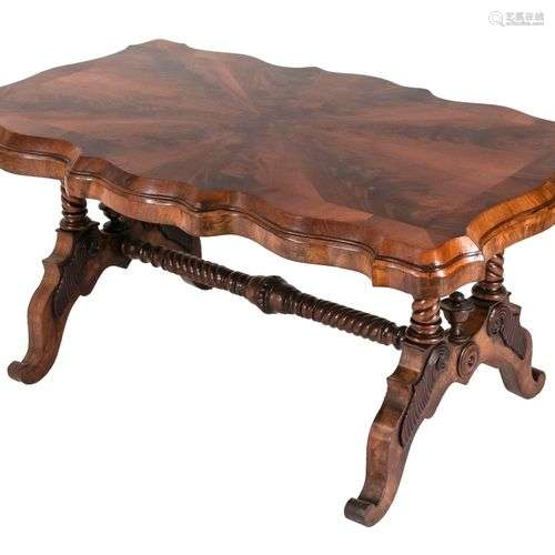 Late Biedermeier table around 1850, mahogany, top with wavy ...