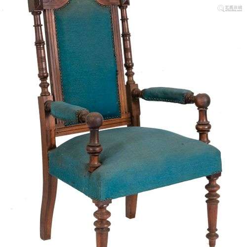 Founder's period armchair around 1880, solid oak, cover with...