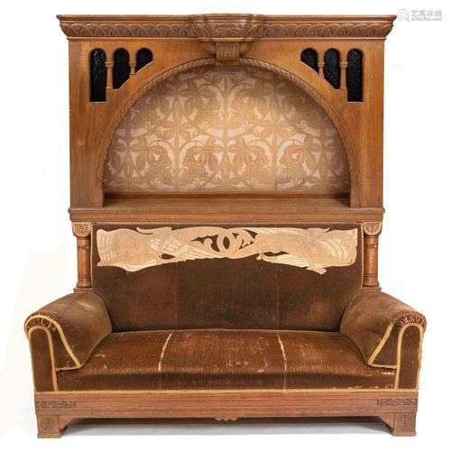 Interesting art nouveau sofa with superstructure around 1900...