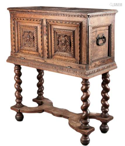 Baroque gallery chest, 18th century, oak, richly carved, mas...
