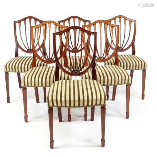 Set of six English style salon chairs, 20th c., solid mahoga...