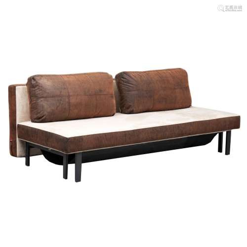 Sofa bed, Innovation, sand-colored Alcantara and brown patin...