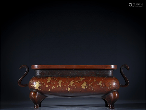 A Gilt Bronze Double Ear Incense Burner