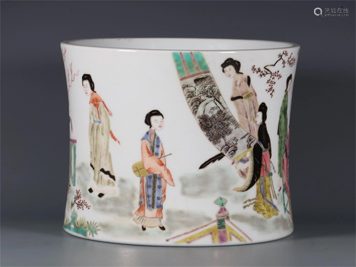 A Wu-Cai Glazed Brush Pot with Figure Patteren