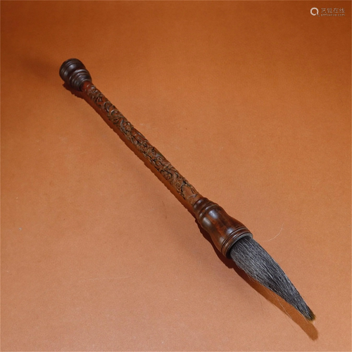 A Carved Agarwood Figure Patterned Brush