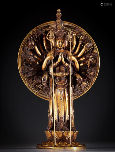 A Gilt Bronze Guanyin Statue