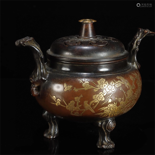 A Gilt Bronze Flower & Bird Patterned Censer