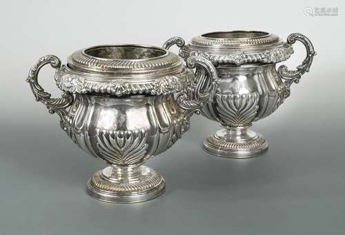 A pair of mid-19th century Old Sheffield Plate wine coolers,