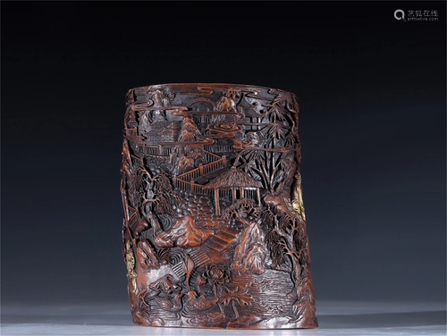 A Bronze Brush Pot with Figure & Story Pattern