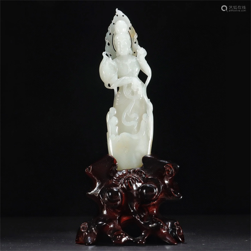 A Carved Jade Guanyin Statue