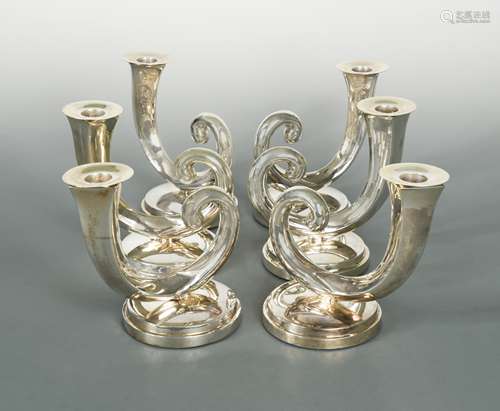 A set of six 20th century Chinese export metalwares candlest...