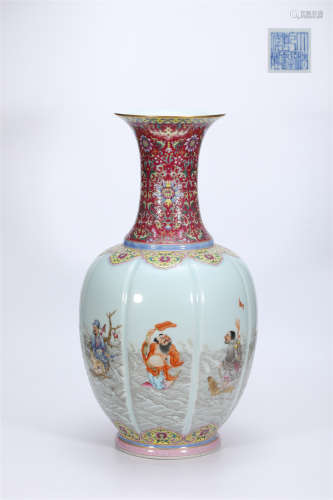Famille rose vase with eight immortals and melon
