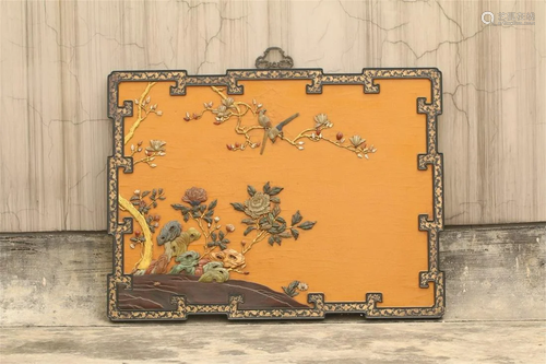 A Carved Lacquer Hanging Screen with Flower & Bird