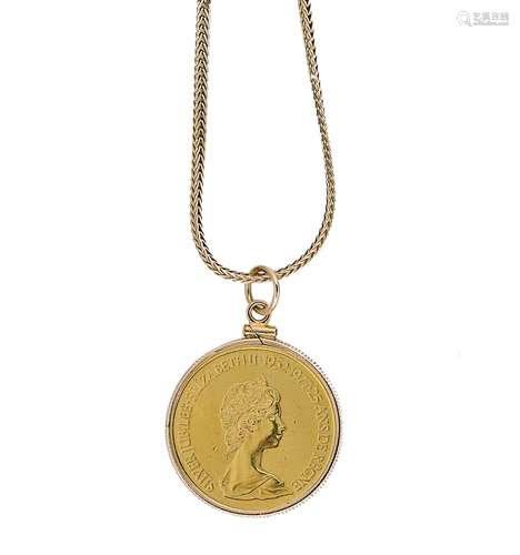 A Canadian 100 dollar coin pendant and chain,