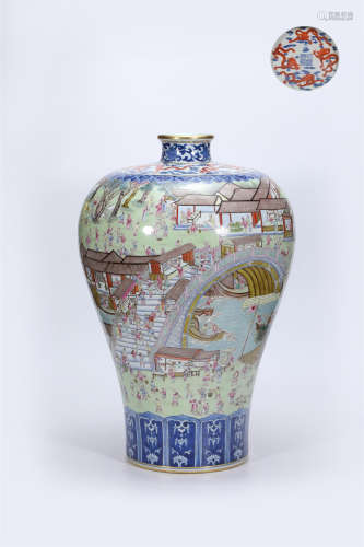 Blue and white pastel plum vase for Qingming Shanghetu