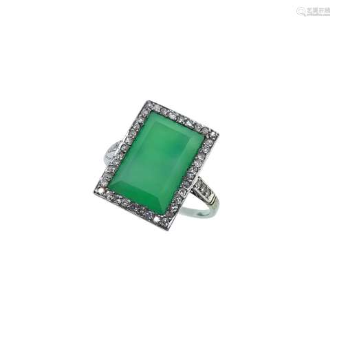 An Art Deco jade and diamond ring,