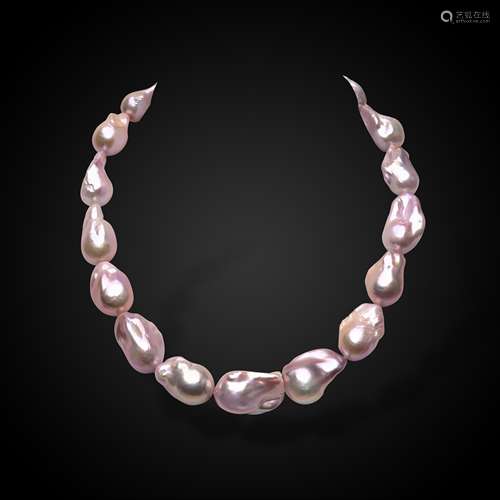 A row of Edison freshwater baroque pearls,