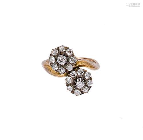 A diamond set double cluster crossover style ring,