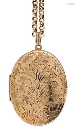 A 9ct gold oval hinged picture locket and chain,