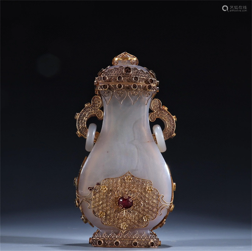 A Peking Glass & Gilt Silver Vase