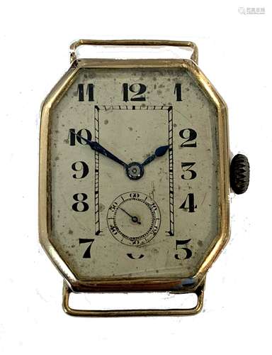 Unsigned - A gentleman's 9ct gold Art Deco wristwatch head,