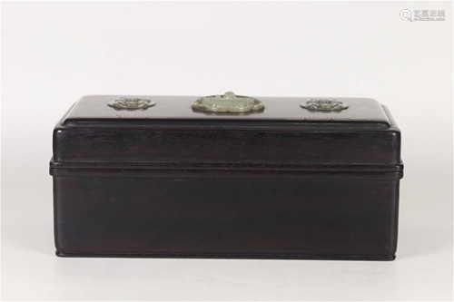 A Zitan Wood Lidded Box with Guanyin Inlaid