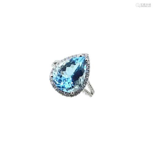 A large aquamarine and diamond cocktail ring,