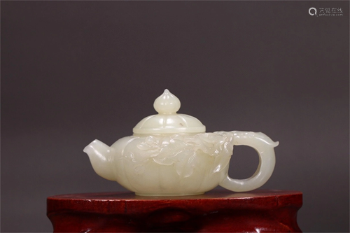 A Carved Jade Melon Shaped Teapot