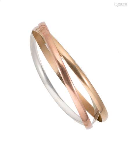 A 9ct three colour gold 'Russian' style bangle,