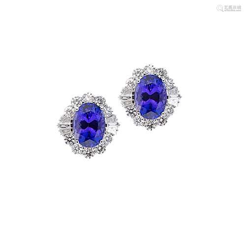 A pair of tanzanite and diamond cluster ear studs,